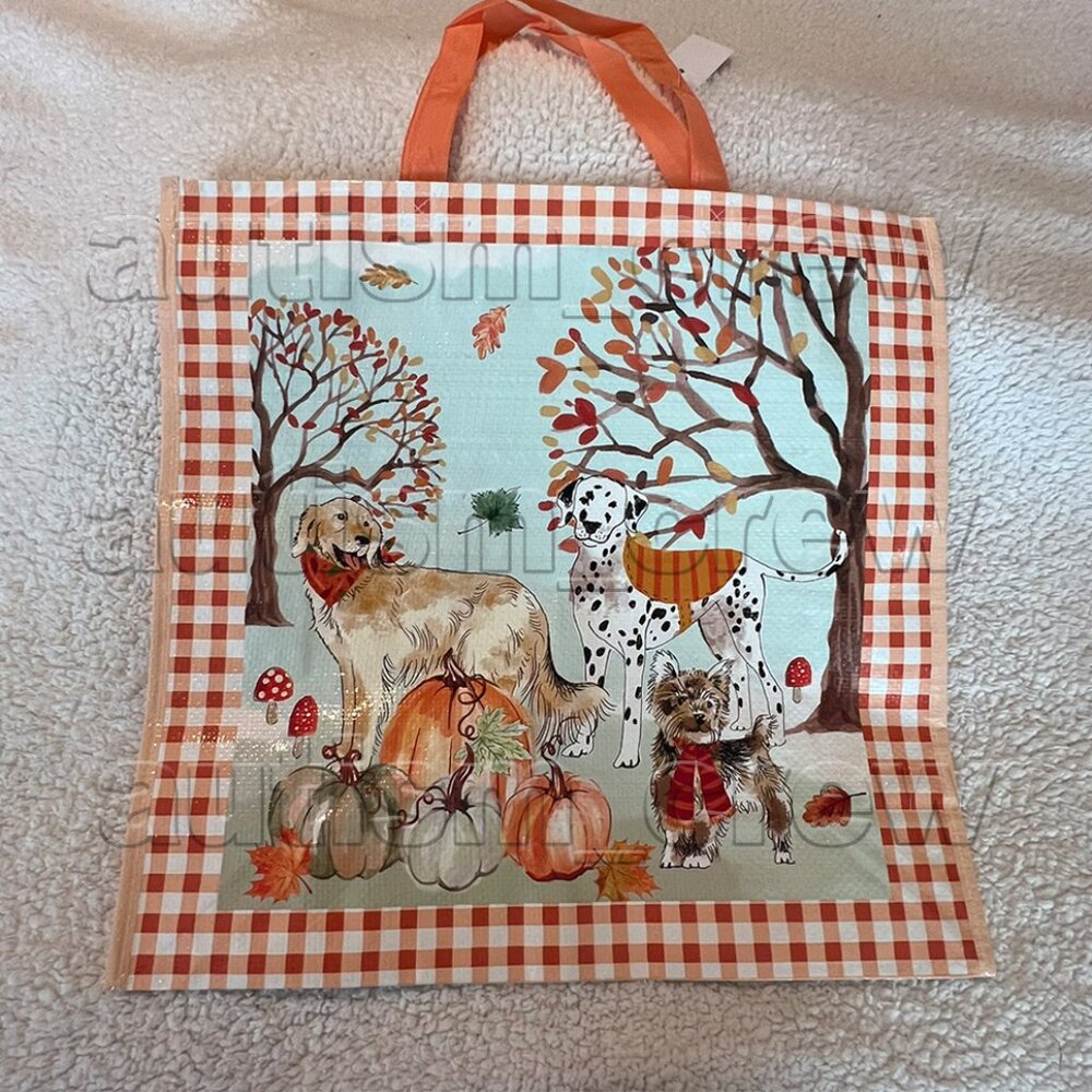 3/$12 💥🆕 Dogs & Pumpkins Fall Season Themed Reusable Tote Bag | 19x19x6 | 6701